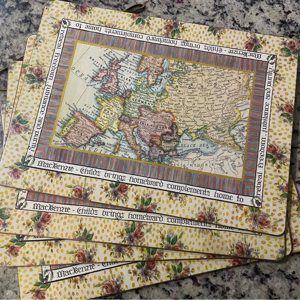 MacKenzie Childs European Map Design- Global Missions Placemats-Set of 4